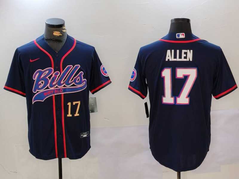 Mens Buffalo Bills #17 Josh Allen Navy Team Cool Base Stitched Baseball Jerseys